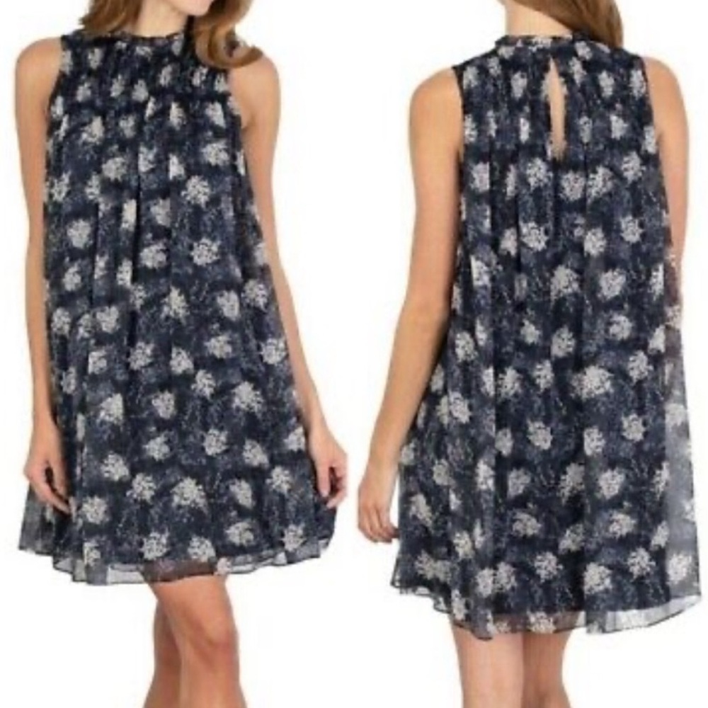 Joie Flowy Chiffon Baltic Print Navy Sleeveless Mini Dress NWT Size XXL